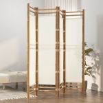 Separator de cameră pliabil cu 4 panouri 160 cm bambus și pânză GartenMobel Dekor