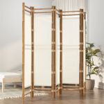Separator de cameră pliabil cu 5 panouri 200 cm bambus și pânză GartenMobel Dekor