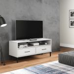Comodă TV cu picioare metalice „OSLO”, alb, lemn masiv pin GartenMobel Dekor