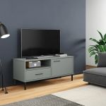 Comodă TV cu picioare metalice „OSLO”, gri, lemn masiv pin GartenMobel Dekor