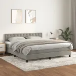 Pat box spring cu saltea, gri deschis, 160x200 cm, catifea GartenMobel Dekor