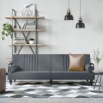 Canapea extensibilă cu cotiere, gri închis, catifea GartenMobel Dekor