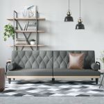 Canapea extensibilă cu cotiere, gri închis, textil GartenMobel Dekor