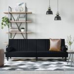 Canapea extensibilă cu cotiere, negru, catifea  GartenMobel Dekor