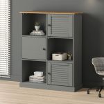 Bibliotecă VIGO, gri, 90x35x114,5 cm, lemn masiv de pin GartenMobel Dekor