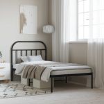 Cadru de pat din metal cu tăblie, negru, 107x203 cm GartenMobel Dekor