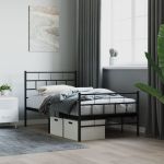 Cadru pat metalic cu tăblii de cap/picioare, negru, 107x203 cm GartenMobel Dekor