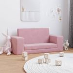 Canapea extensibilă pentru copii cu 2 locuri, roz, pluș moale GartenMobel Dekor