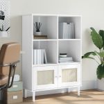 Bibliotecă SENJA, aspect ratan alb, 90x35x130 cm lemn masiv pin GartenMobel Dekor
