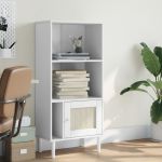 Bibliotecă SENJA aspect ratan alb 60x35x130 cm lemn masiv pin GartenMobel Dekor