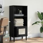 Bibliotecă SENJA aspect ratan negru 60x35x130 cm lemn masiv pin GartenMobel Dekor