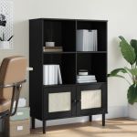 Bibliotecă SENJA aspect ratan negru 90x35x130 cm lemn masiv pin GartenMobel Dekor