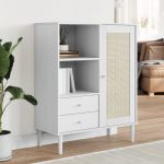 Dulap înalt SENJA aspect ratan alb, 90x40x112cm, lemn masiv pin GartenMobel Dekor