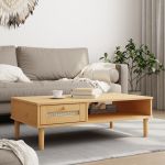 Masă de cafea SENJA aspect ratan maro 100x55x33 cm lemn masiv GartenMobel Dekor