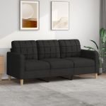 Canapea cu 3 locuri, negru, 180 cm, material textil GartenMobel Dekor