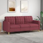 Canapea cu 3 locuri, roșu vin, 180 cm, material textil GartenMobel Dekor