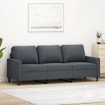 Canapea cu 3 locuri, gri închis, 180 cm, material catifea GartenMobel Dekor