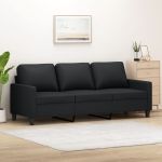 Canapea cu 3 locuri, negru, 180 cm, piele ecologică GartenMobel Dekor