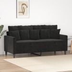 Canapea cu 2 locuri, negru, 140 cm, catifea GartenMobel Dekor