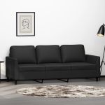 Canapea cu 3 locuri, negru, 180 cm, piele ecologică GartenMobel Dekor