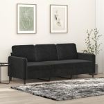Canapea cu 3 locuri, Negru, 180 cm, catifea GartenMobel Dekor