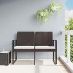 Bancă de grădină cu 2 locuri, cu perne, maro, ratan PP GartenMobel Dekor