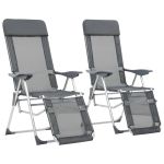 Scaune camping pliante cu suport picioare 2 buc. gri textilenă GartenMobel Dekor