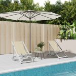 Scaune pliante de plajă, 2 buc., crem, aluminiu și textilenă GartenMobel Dekor