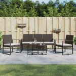 Set mobilier de grădină cu perne, 5 piese, maro, PP ratan GartenMobel Dekor