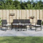 Set mobilier de grădină cu perne, 5 piese, negru, PP ratan GartenMobel Dekor