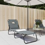 Șezlong pliabil gri țesătură Oxford & oțel vopsit electrostatic GartenMobel Dekor