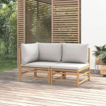 Set mobilier de grădină cu perne gri deschis, 2 piese, bambus GartenMobel Dekor