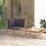 Set mobilier de grădină cu perne gri închis, 2 piese, bambus GartenMobel Dekor