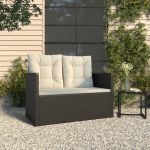 Bancă de grădină cu perne, negru, 105 cm, poliratan GartenMobel Dekor