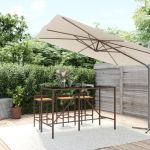 Masă de bar cu blat din sticlă, maro, 180x70x110 cm, poliratan GartenMobel Dekor