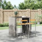 Scaune de bar, 2 buc, gri, poliratan și lemn masiv de acacia GartenMobel Dekor