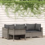 Set mobilier de grădină cu perne, 4 piese, gri, poliratan GartenMobel Dekor