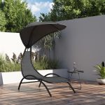 Șezlong cu baldachin, gri închis, 167x80x195 cm, textil și oțel GartenMobel Dekor