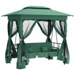 Pavilion de grădină & balansoar convertibil verde textil & oțel GartenMobel Dekor