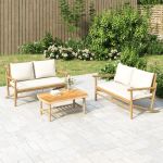 Set mobilier de grădină cu perne alb crem, 2 piese, bambus GartenMobel Dekor