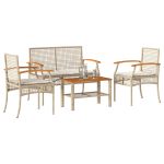 Set mobilier de grădină cu perne, 4 piese, bej, poliratan GartenMobel Dekor