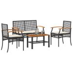 Set mobilier relaxare grădină 4 piese cu perne poliratan negru GartenMobel Dekor
