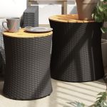 Mese laterale de grădină cu blat din lemn 2 buc. negru poliratan GartenMobel Dekor