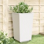 Jardiniere de grădină, 4 buc., alb, 32,5x32,5x57 cm, PP GartenMobel Dekor