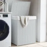 Coș de rufe cu capac, alb, 46x33x60 cm, poliratan GartenMobel Dekor