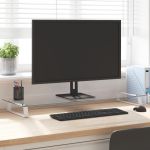Suport de monitor, alb, 100x35x8 cm, sticlă securizată și metal GartenMobel Dekor