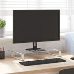 Suport de monitor, alb, 60x35x8 cm, sticlă securizată și metal GartenMobel Dekor