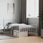 Cadru de pat metalic cu tăblie de cap/picioare  alb, 100x190 cm GartenMobel Dekor