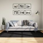Covor pufos "PAMPLONA" cu fire înalte, negru modern, 140x200 cm GartenMobel Dekor