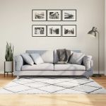 Covor pufos cu fire înalte, crem și negru modern, 160x160 cm GartenMobel Dekor